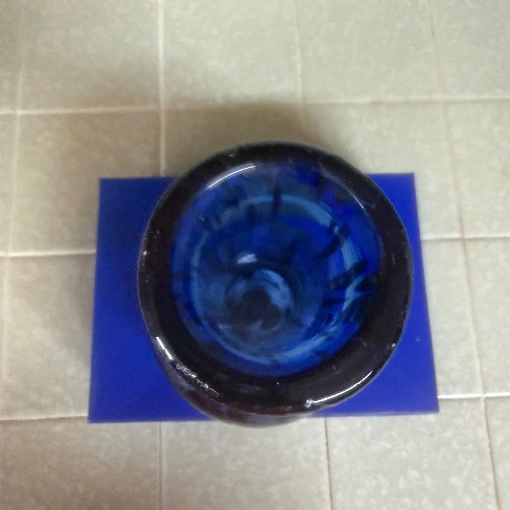 Cobalt Blue Hand Blown Art Glass Bud Vase Spotted Leopard Pattern MCM Style 8